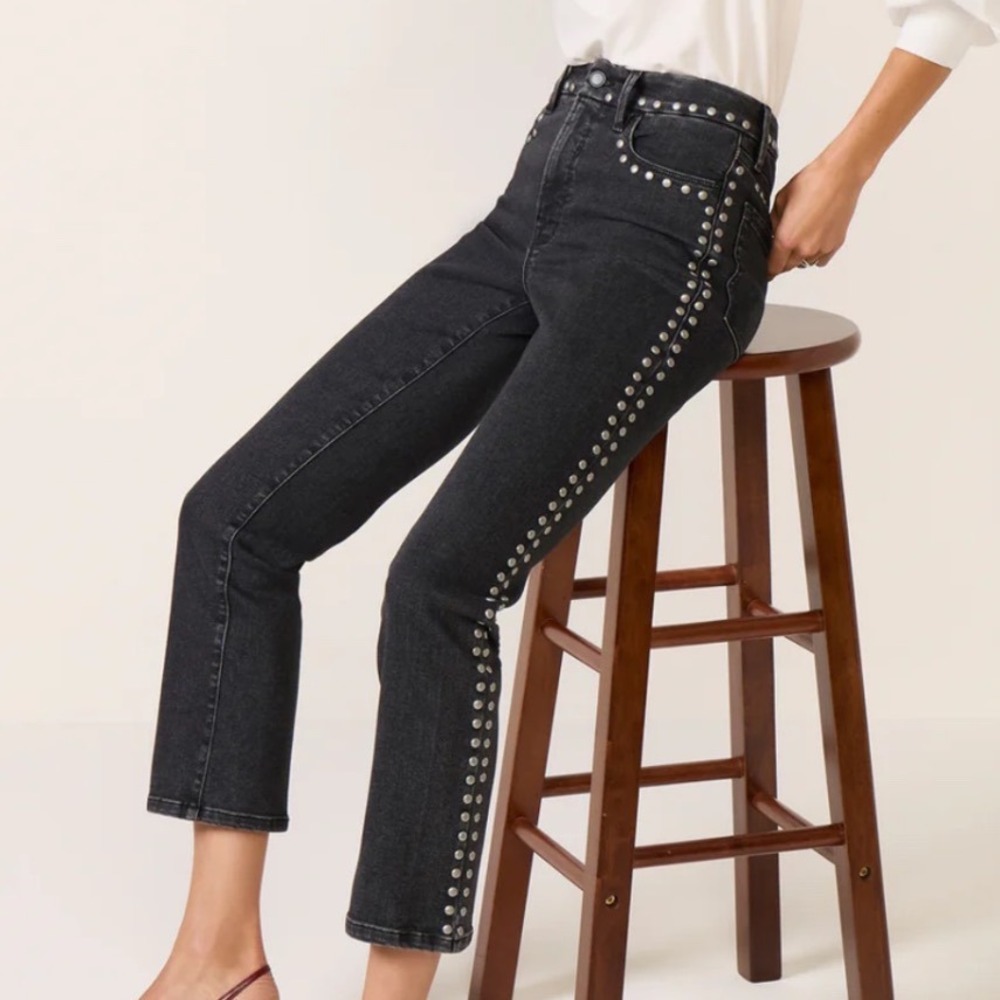 Good American NWT Good Legs‎ Studded Straight Leg Jeans
